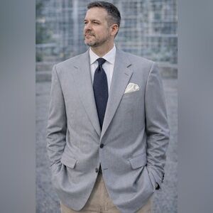 Vintage Givenchy Monsieur Grey Pinstripe Blazer 48L | Made in USA | Designer